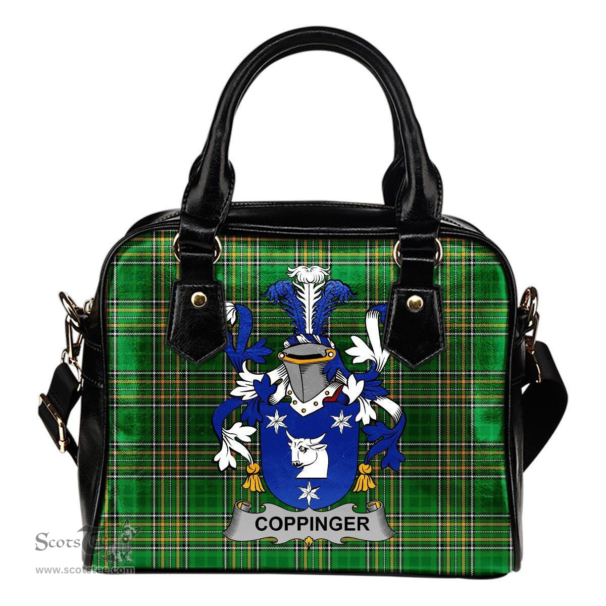 Irish Coppinger Coat of Arms Family Crest Ireland Shoulder Handbag Irish National Tartan Irish County Handbag