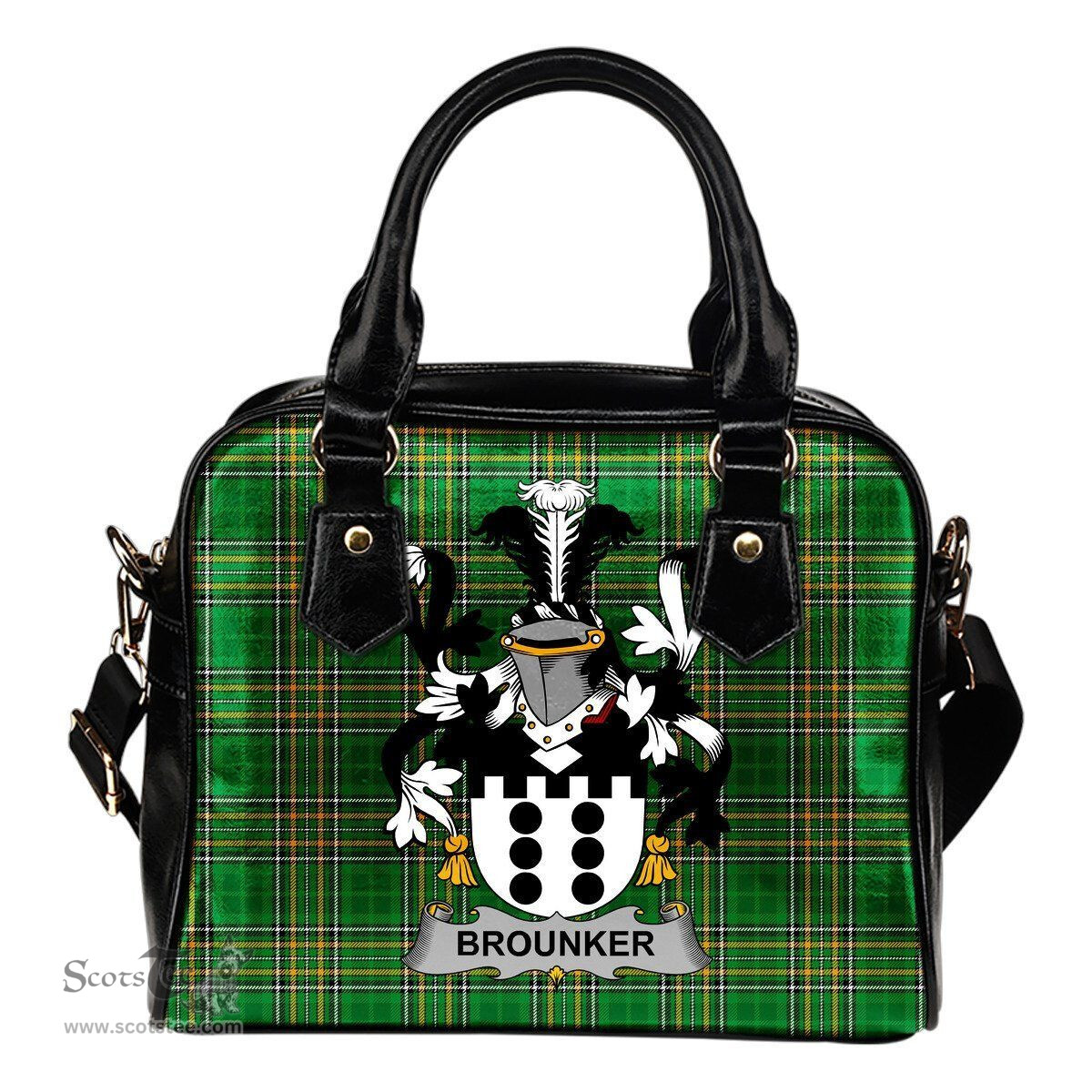 Irish Brounker Coat of Arms Family Crest Ireland Shoulder Handbag Irish National Tartan Irish County Handbag