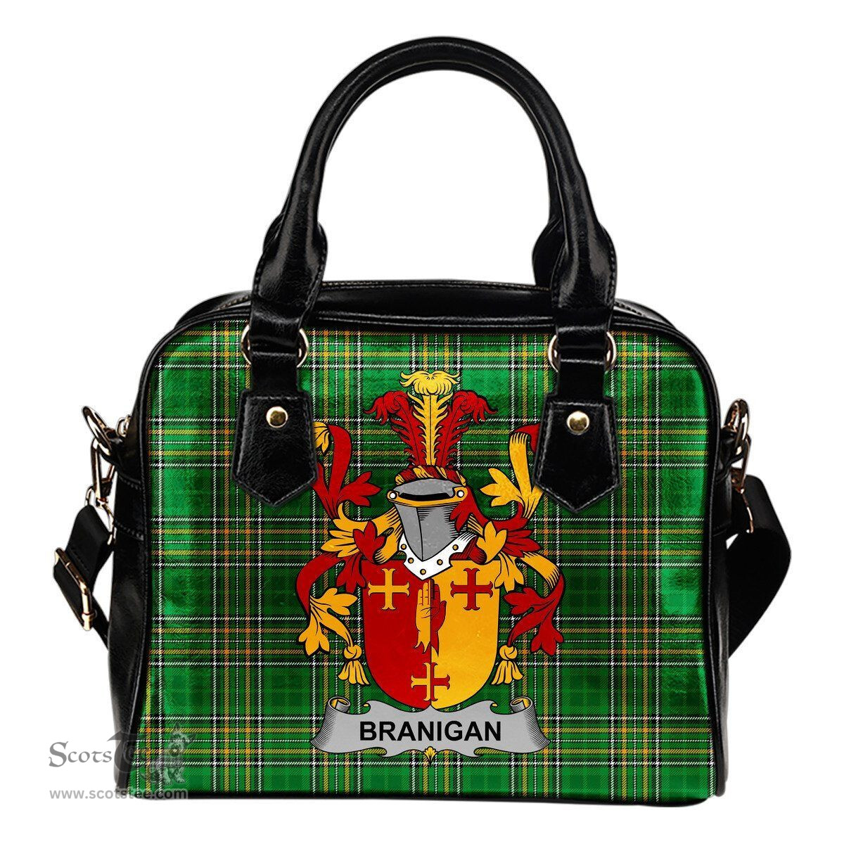 Irish Branigan or O'Branagan Coat of Arms Family Crest Ireland Shoulder Handbag Irish National Tartan Irish County Handbag