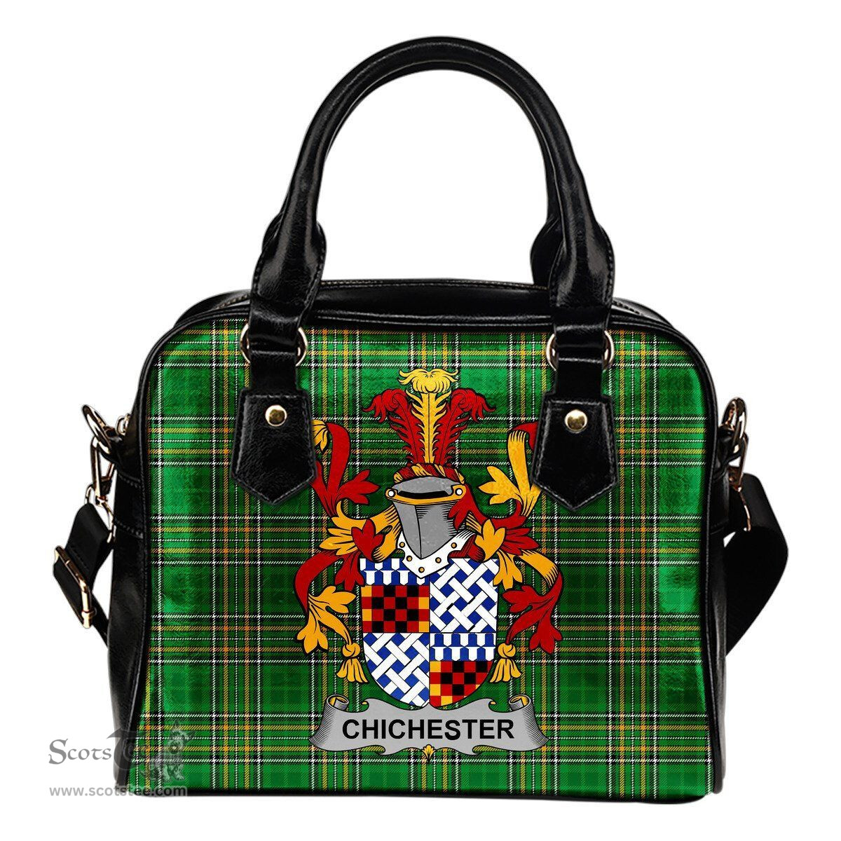 Irish Chichester Coat of Arms Family Crest Ireland Shoulder Handbag Irish National Tartan Irish County Handbag
