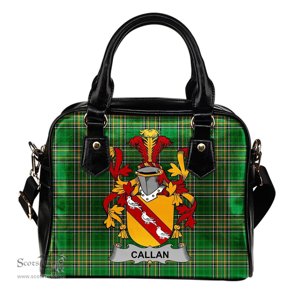 Irish Callan or O'Callan Coat of Arms Family Crest Ireland Shoulder Handbag Irish National Tartan Irish County Handbag