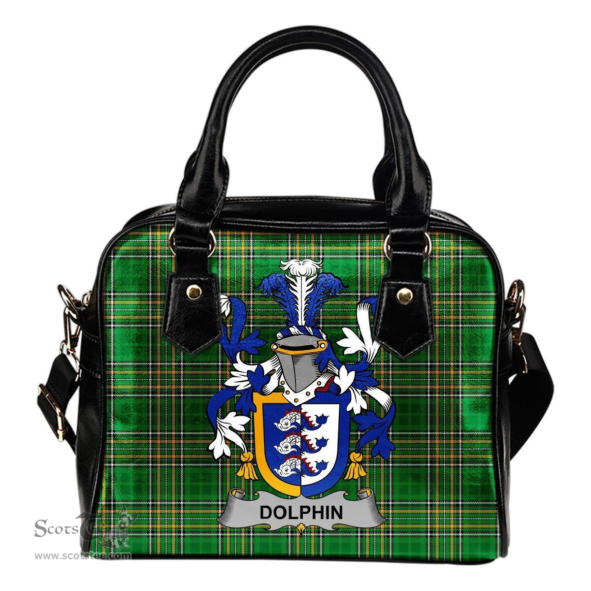 Irish Dolphin or Dolphyn Coat of Arms Family Crest Ireland Shoulder Handbag Irish National Tartan Irish County Handbag