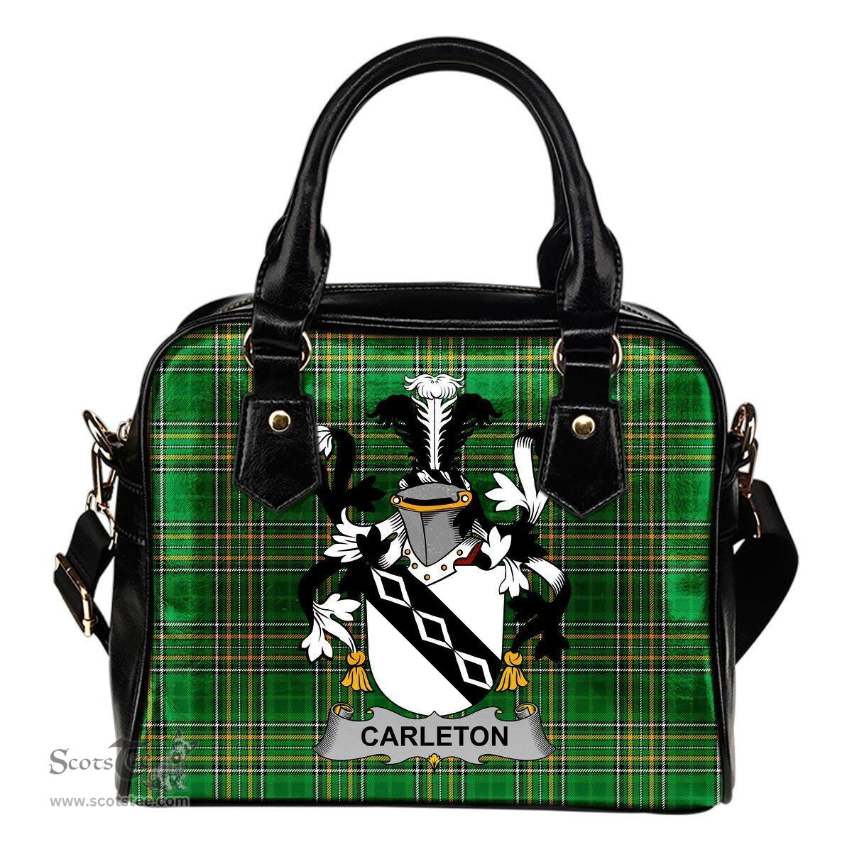 Irish Carleton Coat of Arms Family Crest Ireland Shoulder Handbag Irish National Tartan Irish County Handbag