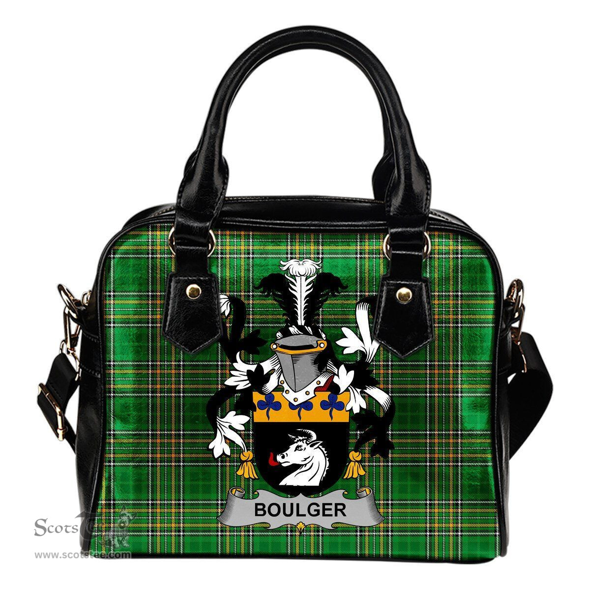 Irish Boulger or O'Bolger Coat of Arms Family Crest Ireland Shoulder Handbag Irish National Tartan Irish County Handbag