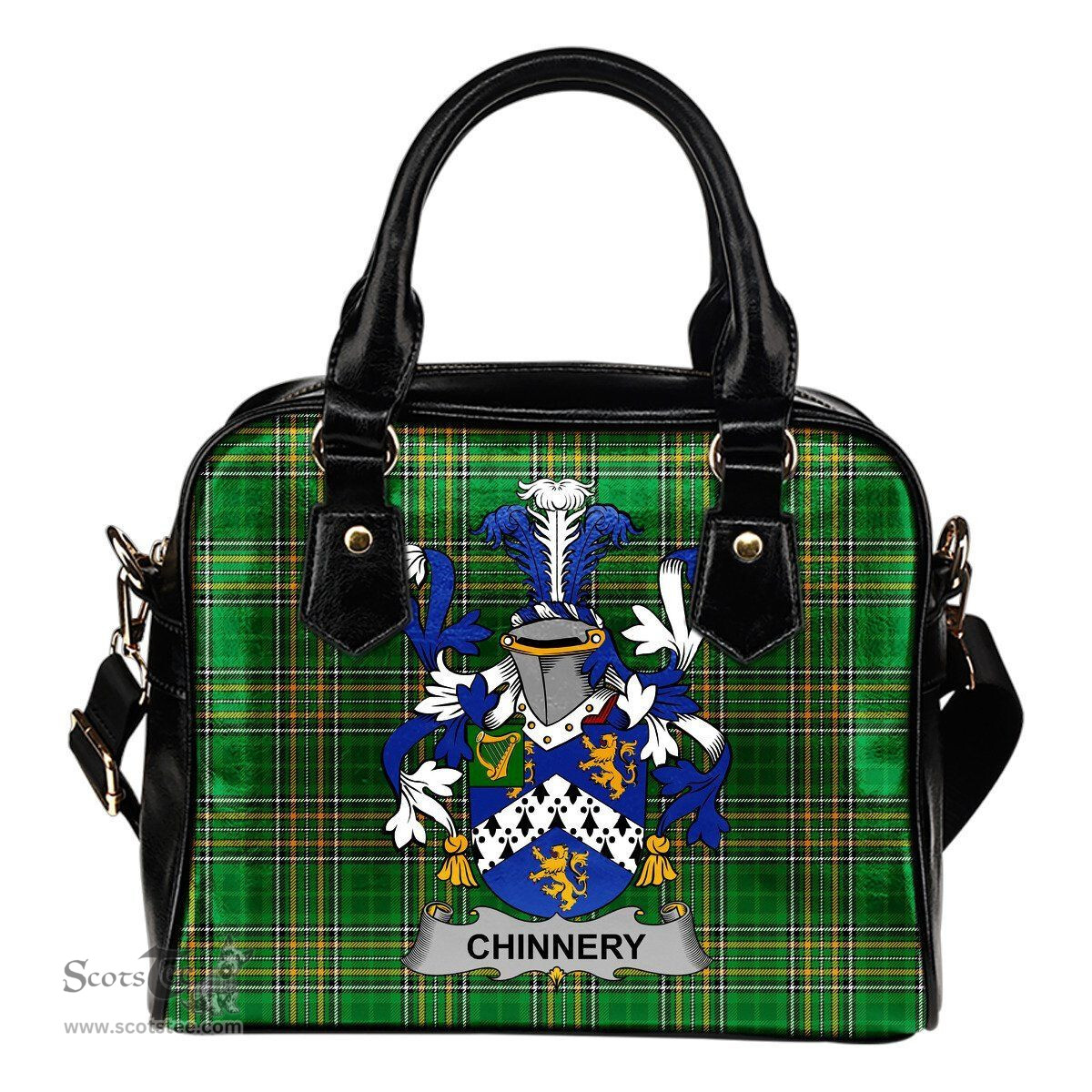 Irish Chinnery Coat of Arms Family Crest Ireland Shoulder Handbag Irish National Tartan Irish County Handbag