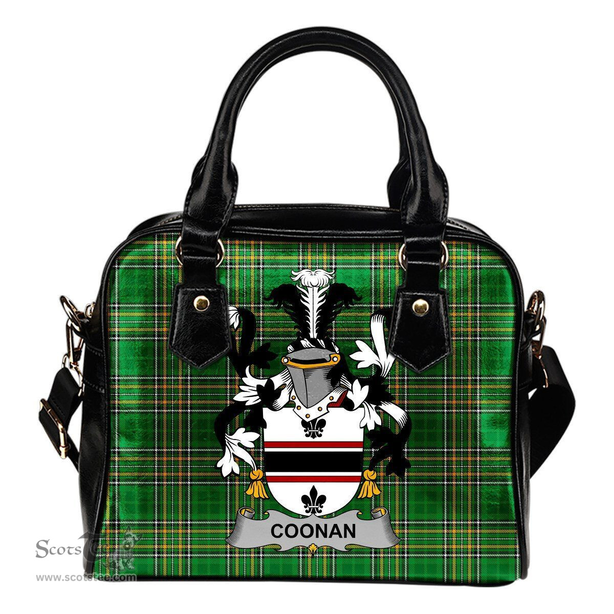 Irish Coonan or O'Conan Coat of Arms Family Crest Ireland Shoulder Handbag Irish National Tartan Irish County Handbag