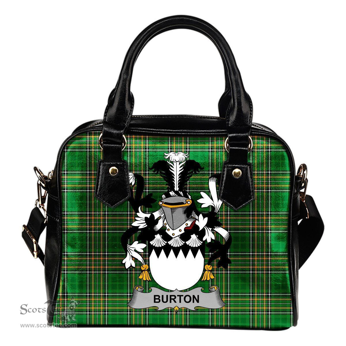 Irish Burton Coat of Arms Family Crest Ireland Shoulder Handbag Irish National Tartan Irish County Handbag