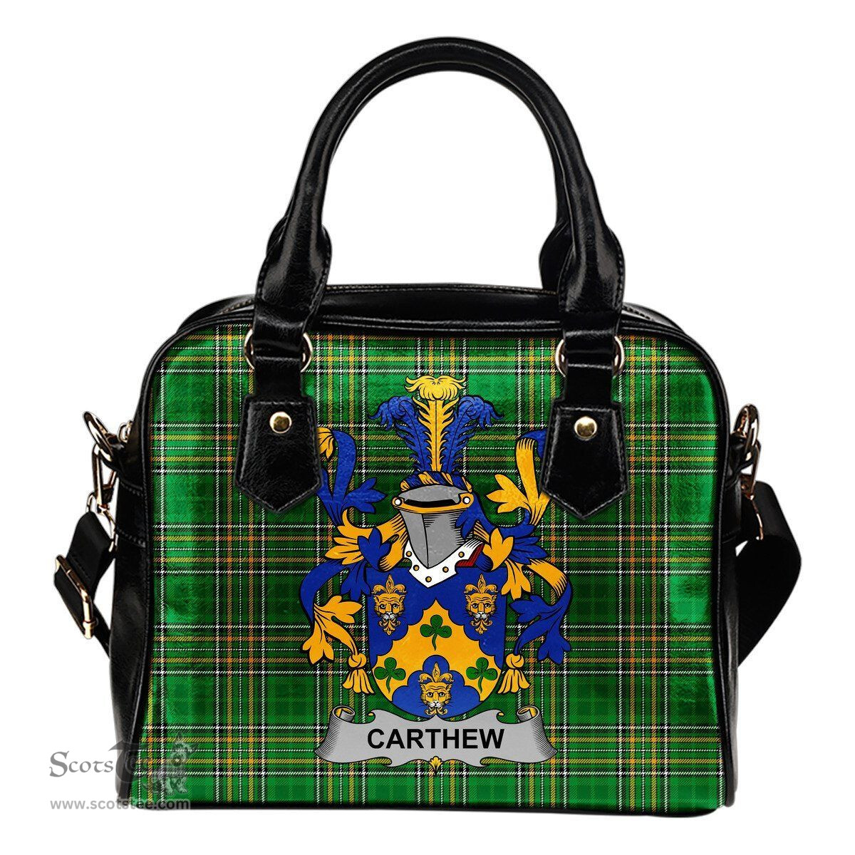 Irish Carthew Coat of Arms Family Crest Ireland Shoulder Handbag Irish National Tartan Irish County Handbag
