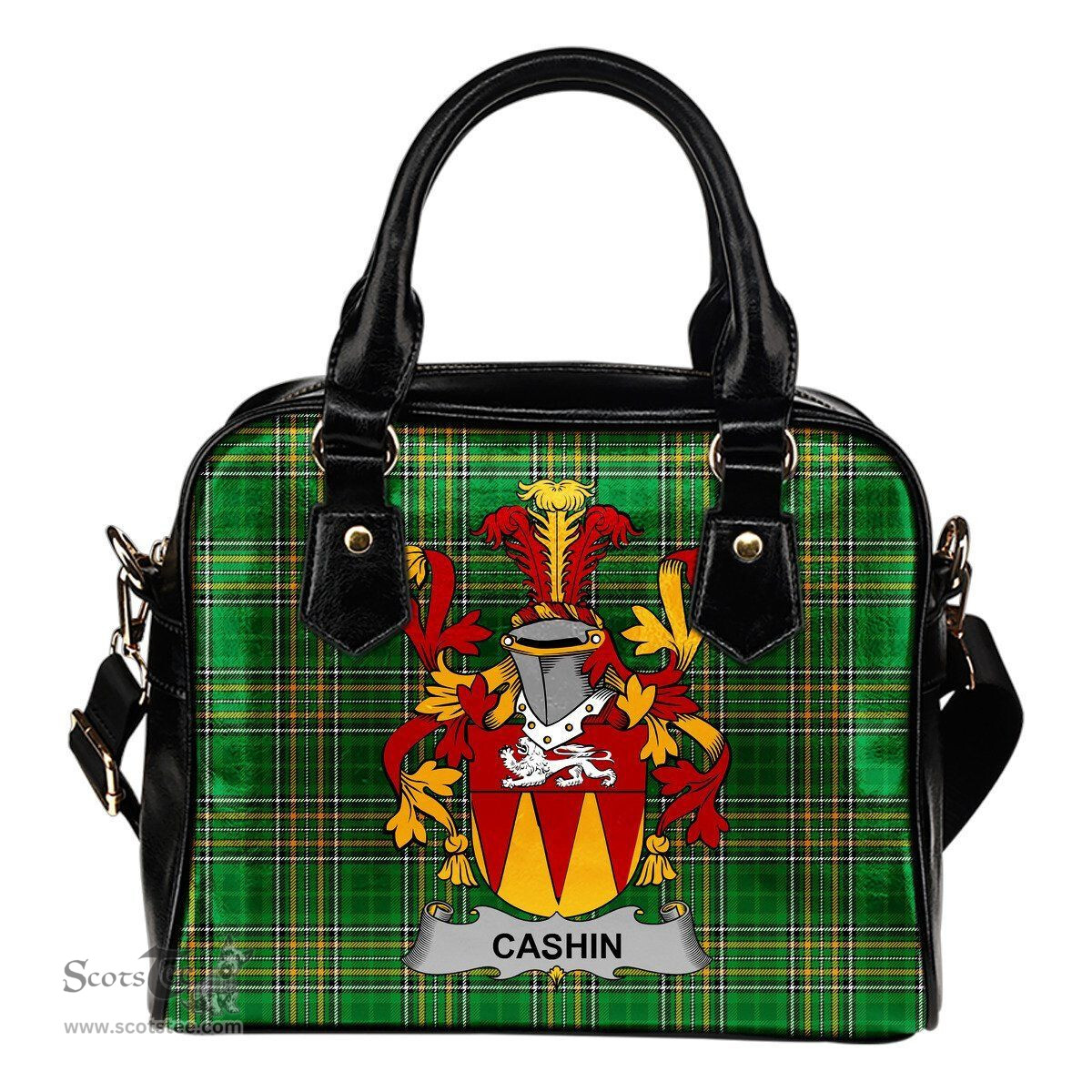 Irish Cashin or McCashine Coat of Arms Family Crest Ireland Shoulder Handbag Irish National Tartan Irish County Handbag