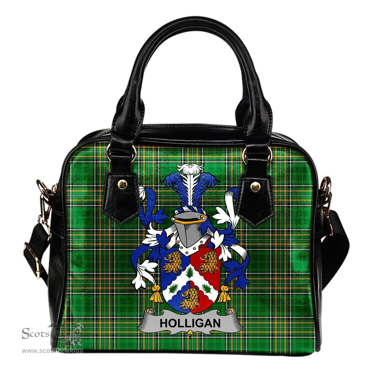 Irish Holligan or O'Halligan Coat of Arms Family Crest Ireland Shoulder Handbag Irish National Tartan Irish County Handbag