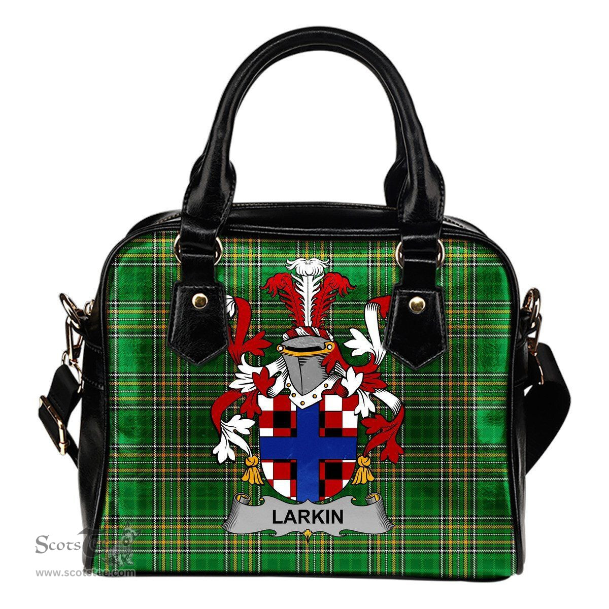 Irish Larkin or O'Larkin Coat of Arms Family Crest Ireland Shoulder Handbag Irish National Tartan Irish County Handbag