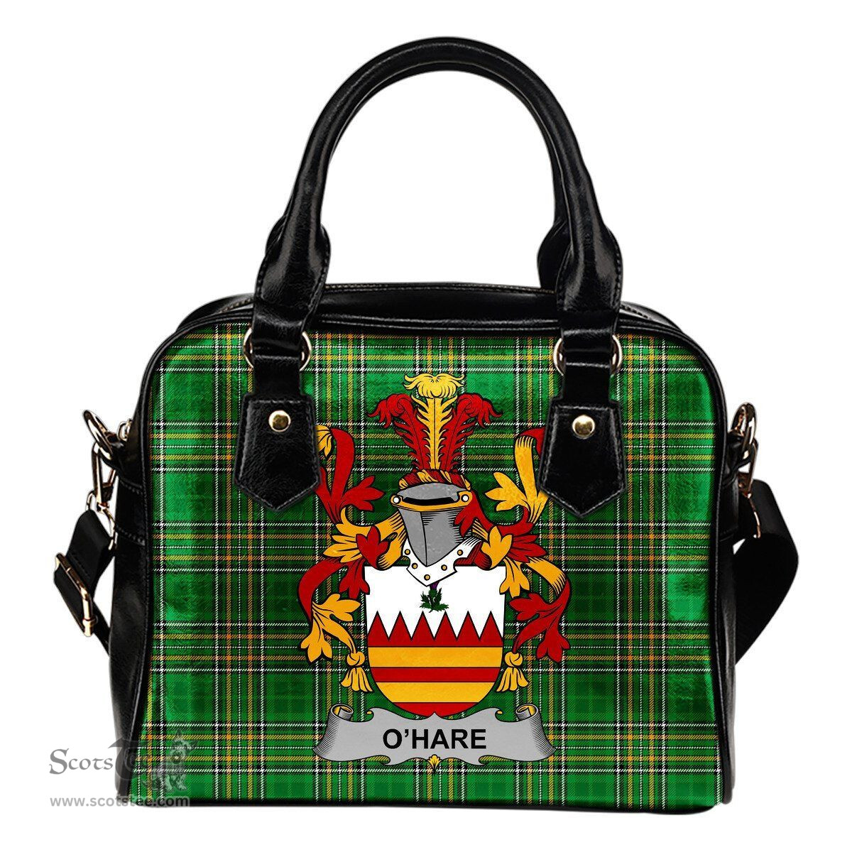 Irish Hare or O'Hare Coat of Arms Family Crest Ireland Shoulder Handbag Irish National Tartan Irish County Handbag