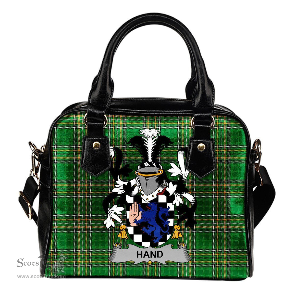 Irish Hand or McClave Coat of Arms Family Crest Ireland Shoulder Handbag Irish National Tartan Irish County Handbag