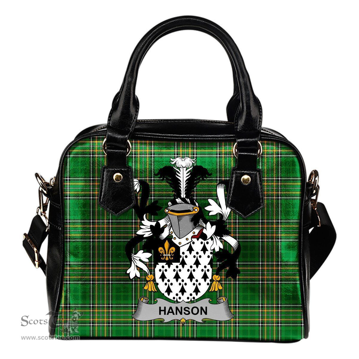 Irish Hanson or O'Hanson Coat of Arms Family Crest Ireland Shoulder Handbag Irish National Tartan Irish County Handbag