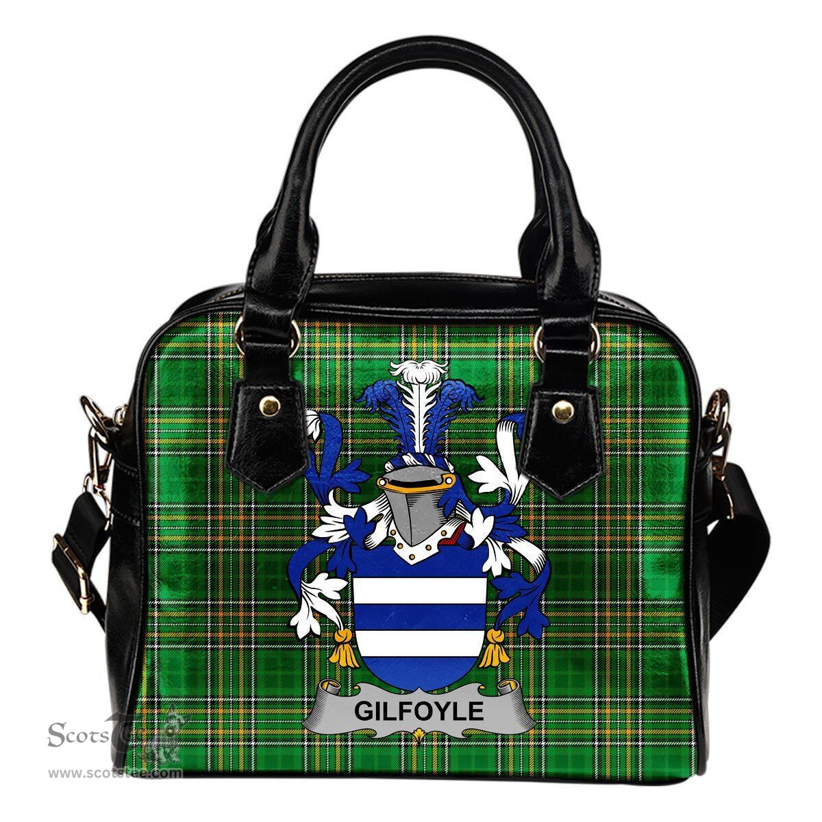 Irish Gilfoyle or McGilfoyle Coat of Arms Family Crest Ireland Shoulder Handbag Irish National Tartan Irish County Handbag