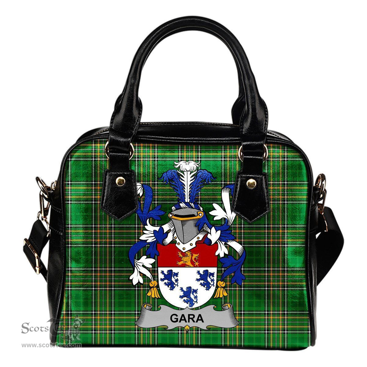 Irish Gara or O'Gara Coat of Arms Family Crest Ireland Shoulder Handbag Irish National Tartan Irish County Handbag