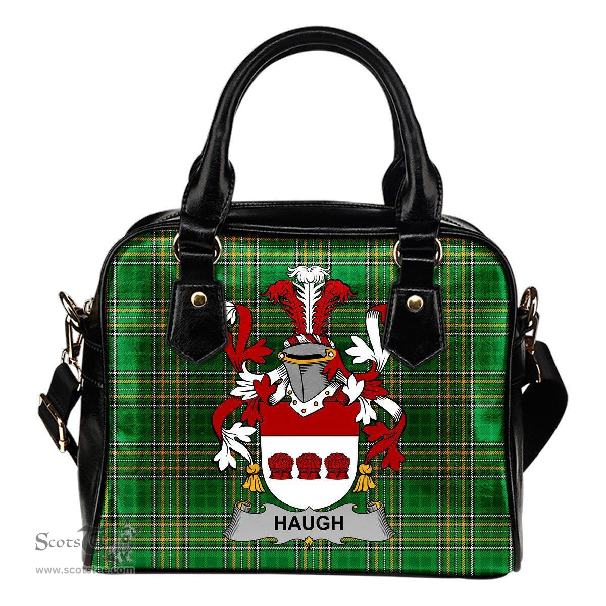 Irish Haugh or O'Hough Coat of Arms Family Crest Ireland Shoulder Handbag Irish National Tartan Irish County Handbag