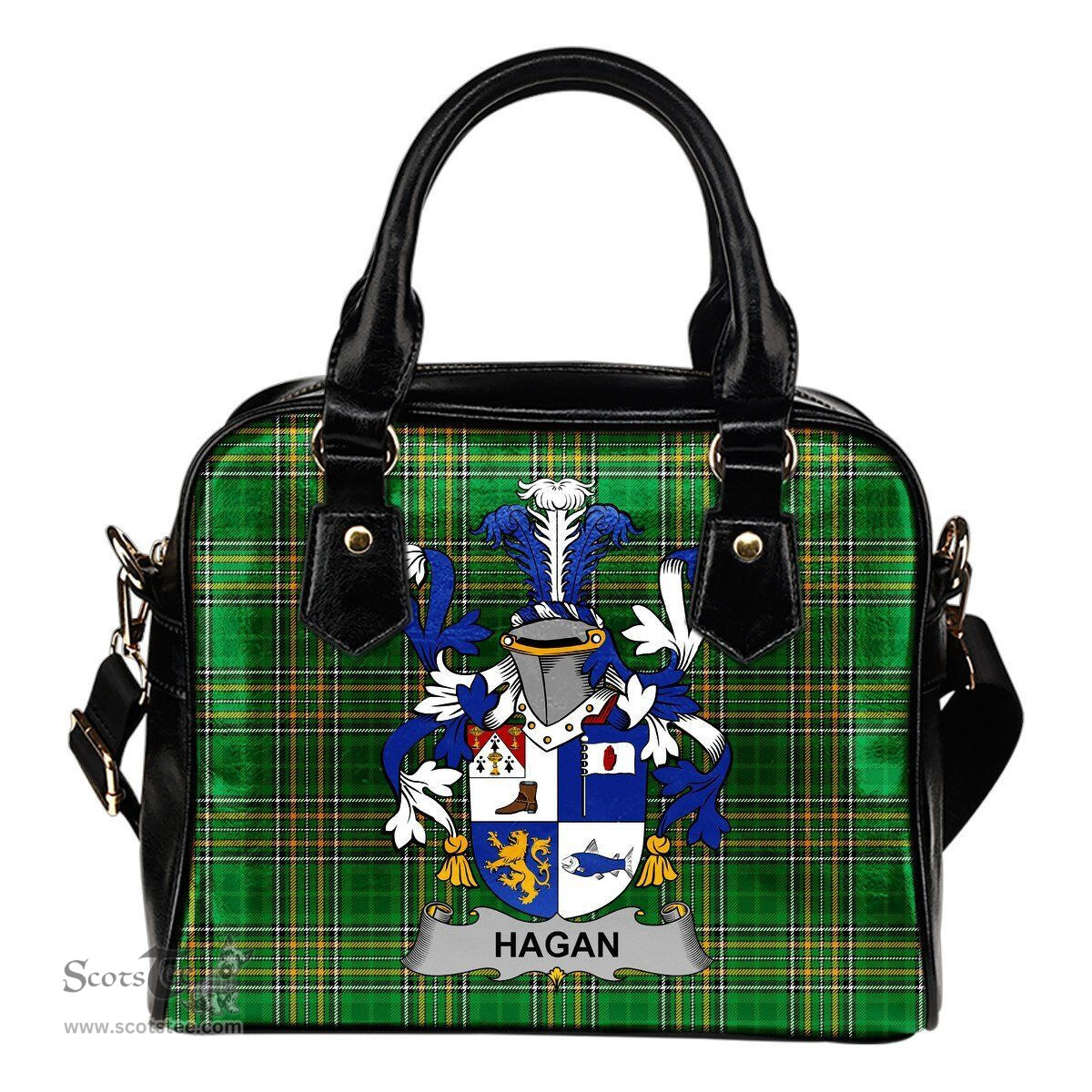 Irish Hagan or O'Hagan Coat of Arms Family Crest Ireland Shoulder Handbag Irish National Tartan Irish County Handbag