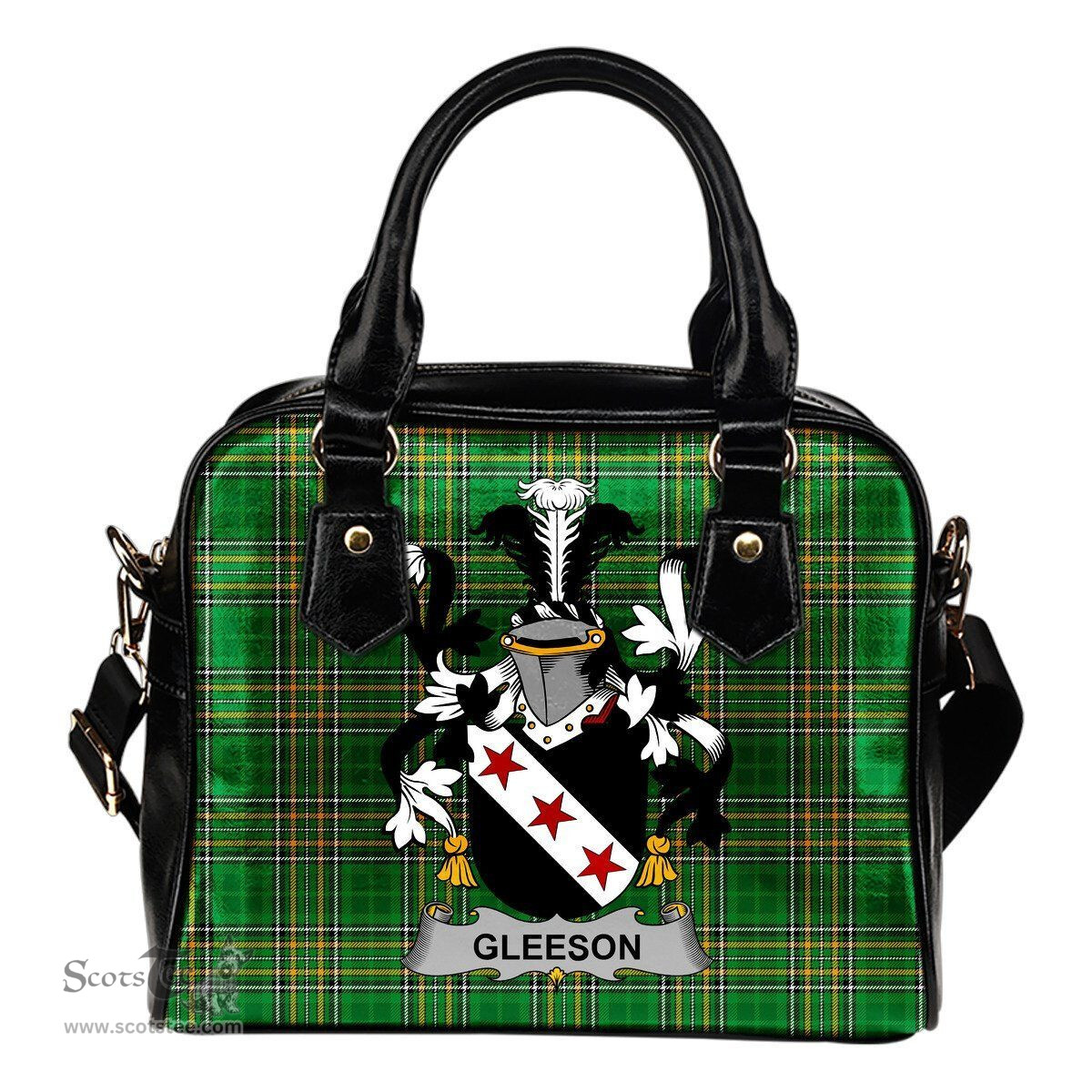 Irish Gleeson or O'Glissane Coat of Arms Family Crest Ireland Shoulder Handbag Irish National Tartan Irish County Handbag
