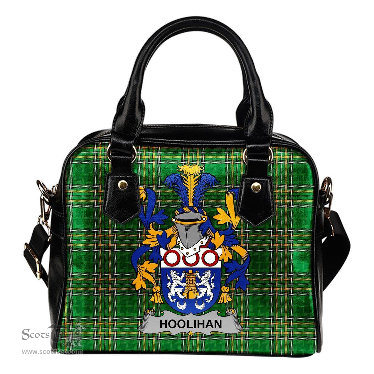 Irish Hoolihan or O'Holohan Coat of Arms Family Crest Ireland Shoulder Handbag Irish National Tartan Irish County Handbag