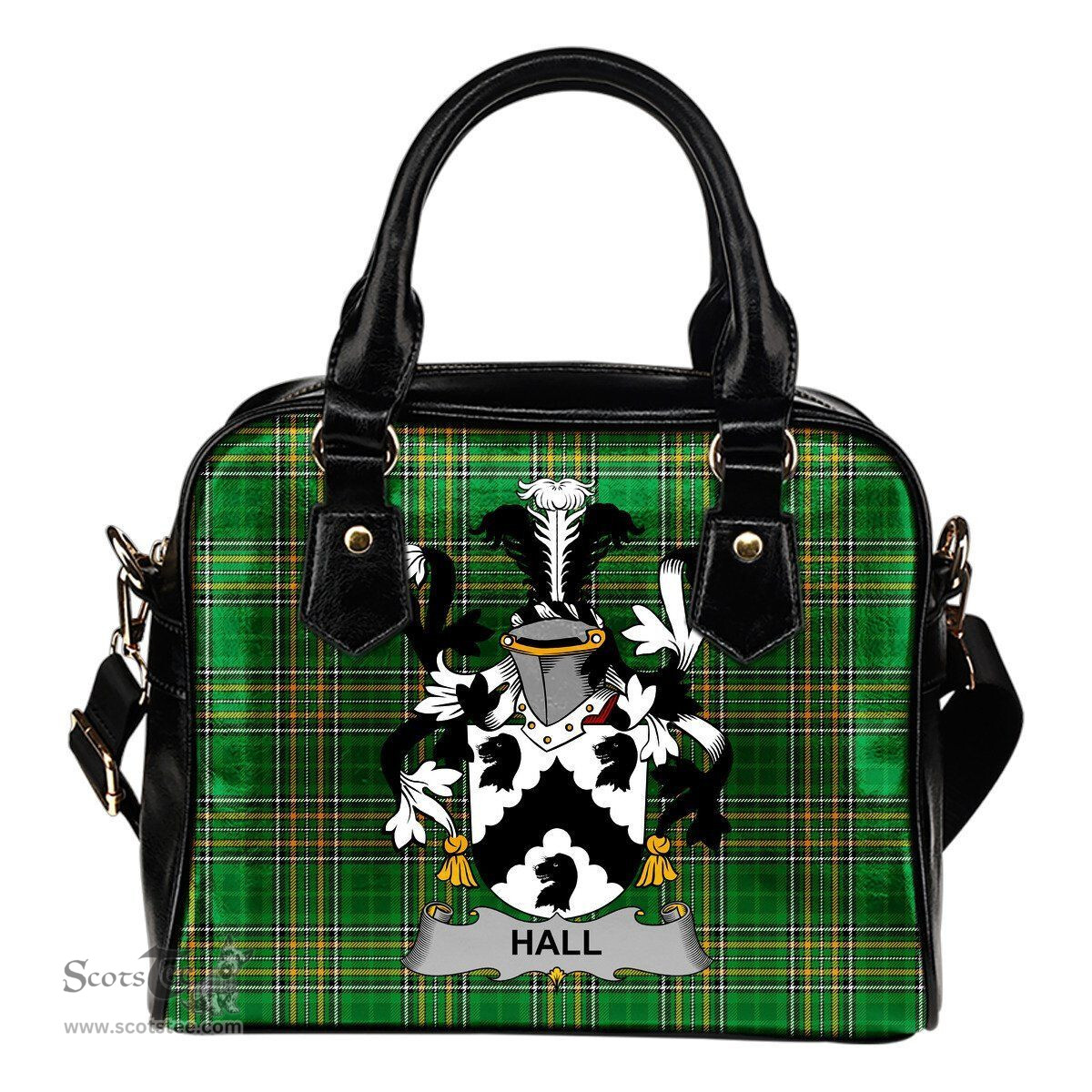 Irish Hall or MacHall Coat of Arms Family Crest Ireland Shoulder Handbag Irish National Tartan Irish County Handbag