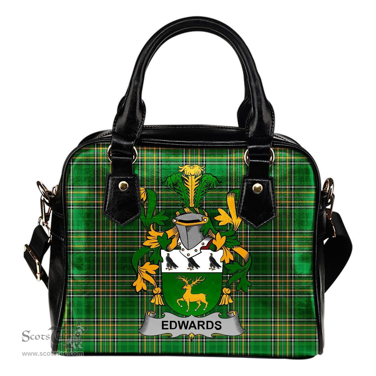Irish Edwards Coat of Arms Family Crest Ireland Shoulder Handbag Irish National Tartan Irish County Handbag