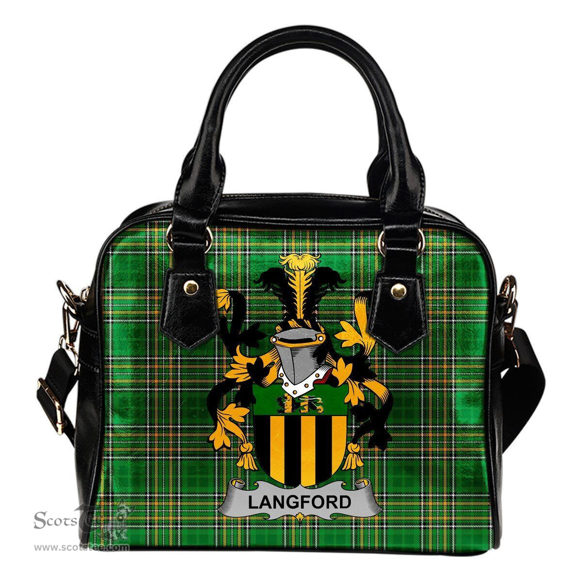 Irish Langford Coat of Arms Family Crest Ireland Shoulder Handbag Irish National Tartan Irish County Handbag