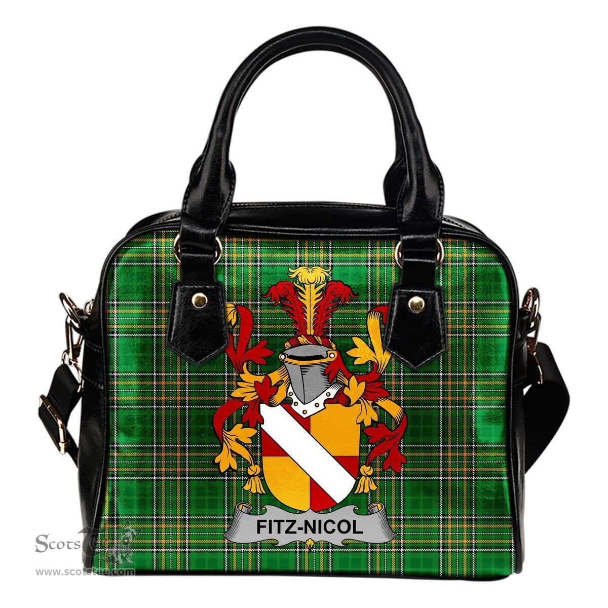 Irish Fitz-Nicol Coat of Arms Family Crest Ireland Shoulder Handbag Irish National Tartan Irish County Handbag