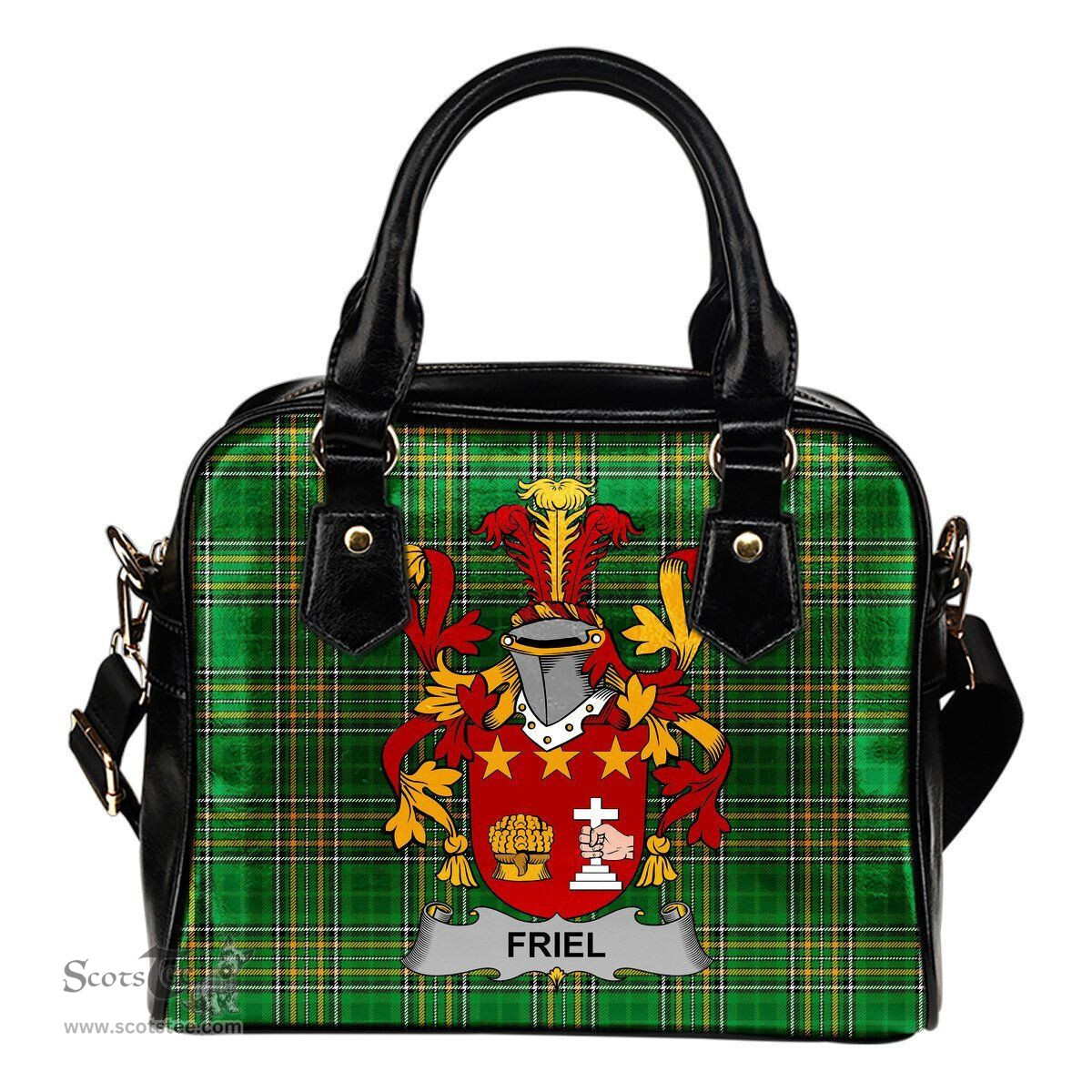 Irish Friel or O'Friel Coat of Arms Family Crest Ireland Shoulder Handbag Irish National Tartan Irish County Handbag