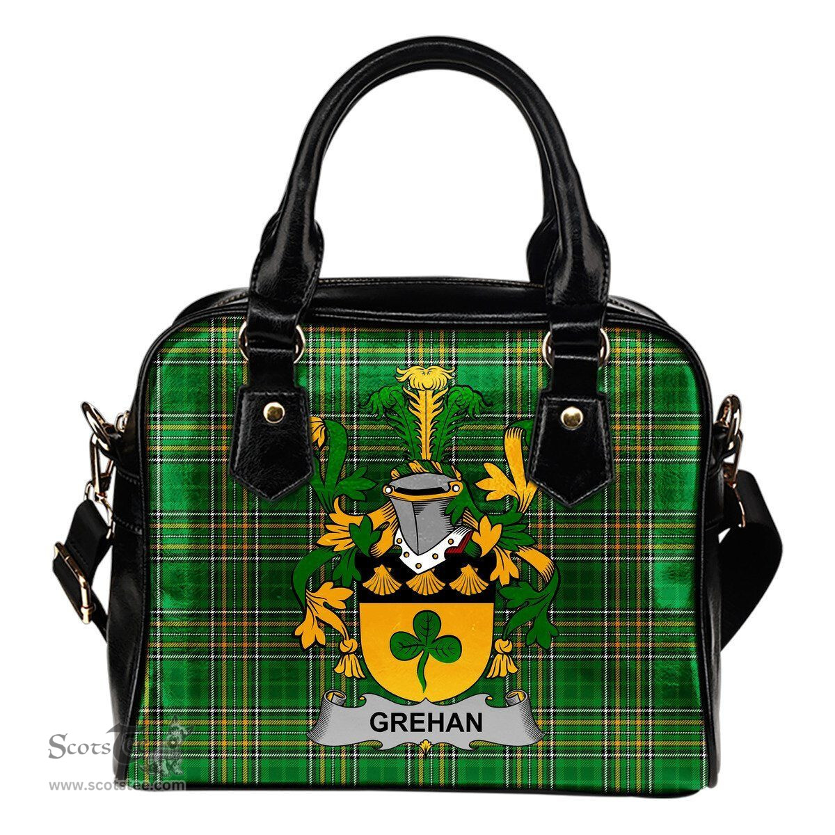 Irish Grehan or O'Greaghan Coat of Arms Family Crest Ireland Shoulder Handbag Irish National Tartan Irish County Handbag