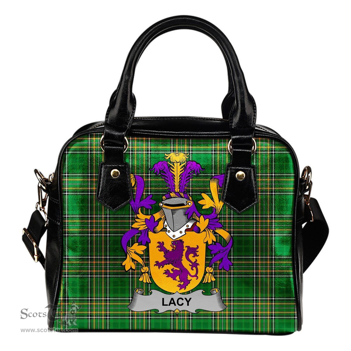 Irish Lacy or De Lacy Coat of Arms Family Crest Ireland Shoulder Handbag Irish National Tartan Irish County Handbag