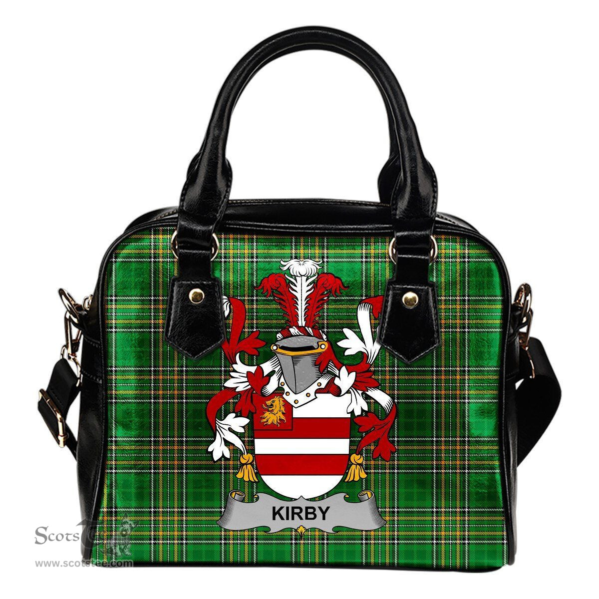 Irish Kirby or O'Kirby Coat of Arms Family Crest Ireland Shoulder Handbag Irish National Tartan Irish County Handbag