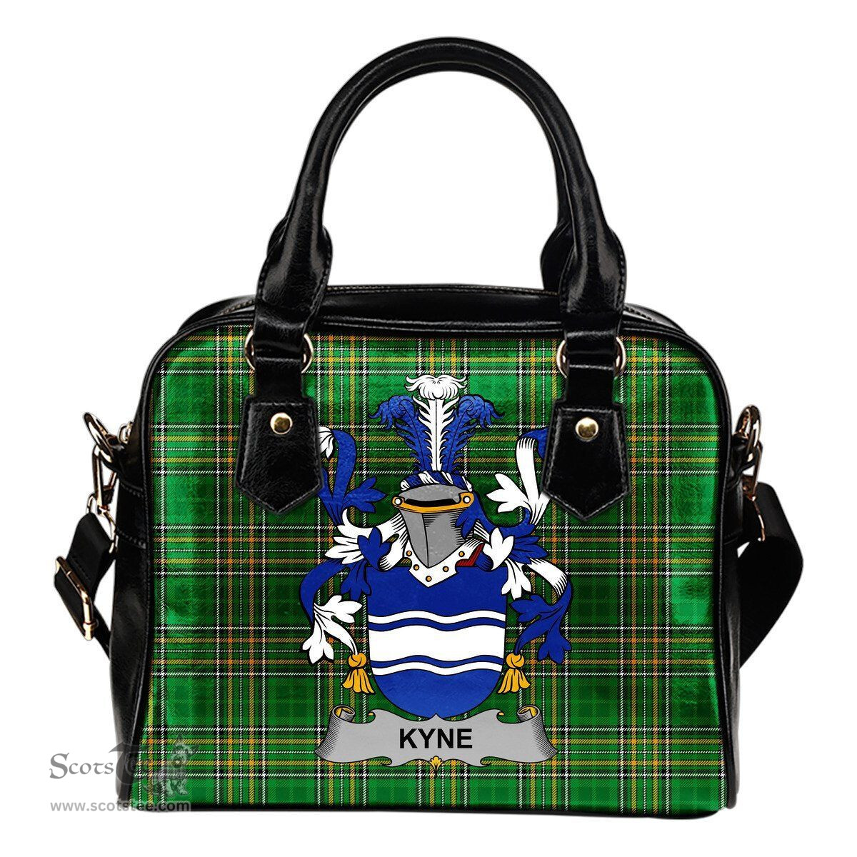 Irish Kyne or O'Kyne Coat of Arms Family Crest Ireland Shoulder Handbag Irish National Tartan Irish County Handbag