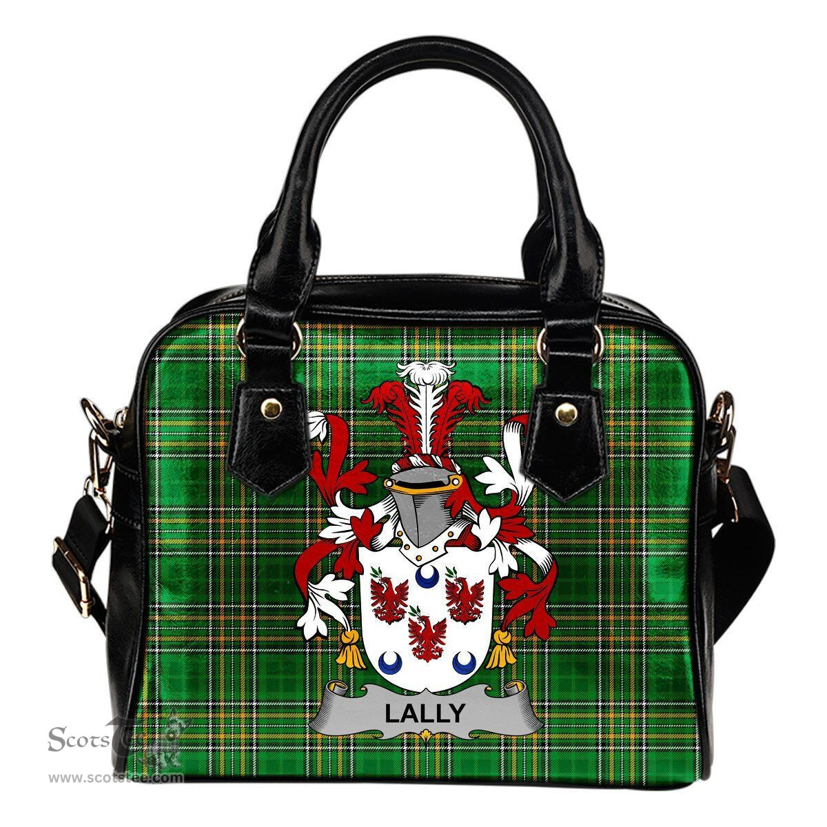 Irish Lally or O'Mullally Coat of Arms Family Crest Ireland Shoulder Handbag Irish National Tartan Irish County Handbag