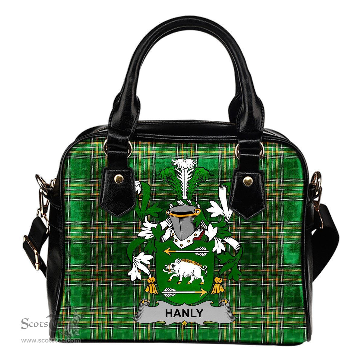 Irish Hanly or O'Hanley Coat of Arms Family Crest Ireland Shoulder Handbag Irish National Tartan Irish County Handbag