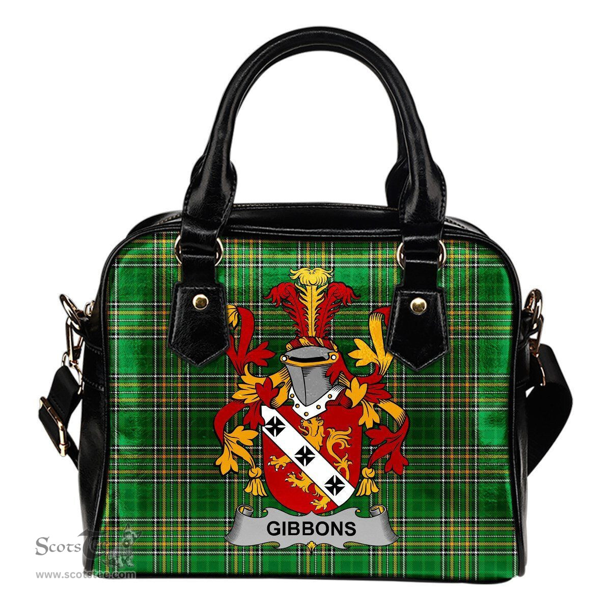 Irish Gibbons or McGibbons Coat of Arms Family Crest Ireland Shoulder Handbag Irish National Tartan Irish County Handbag