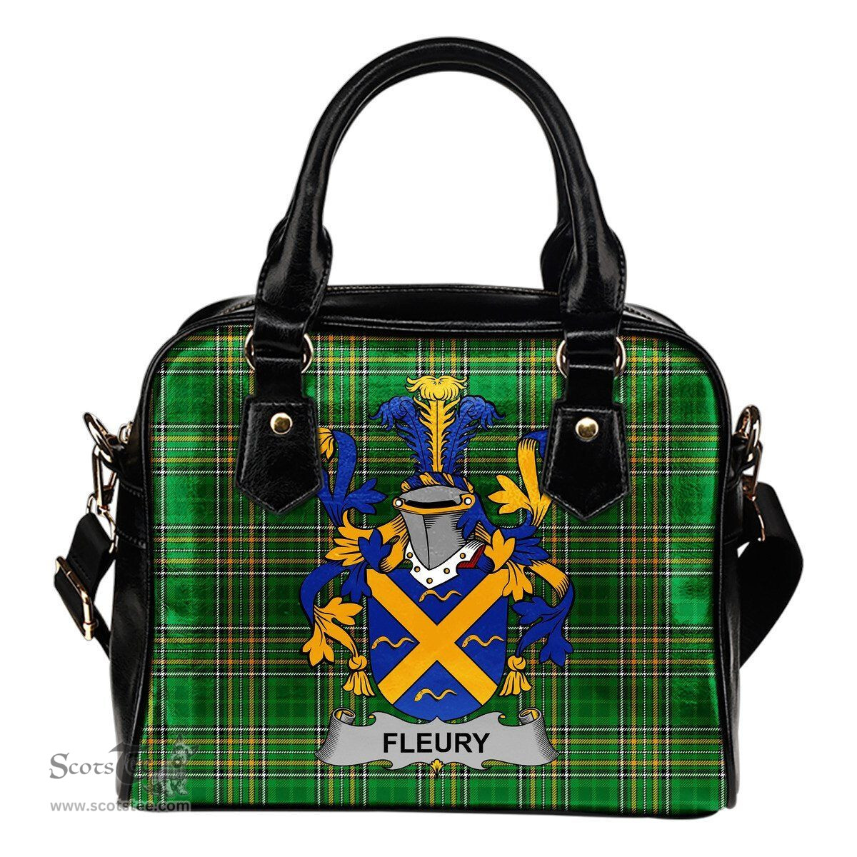 Irish Fleury Coat of Arms Family Crest Ireland Shoulder Handbag Irish National Tartan Irish County Handbag