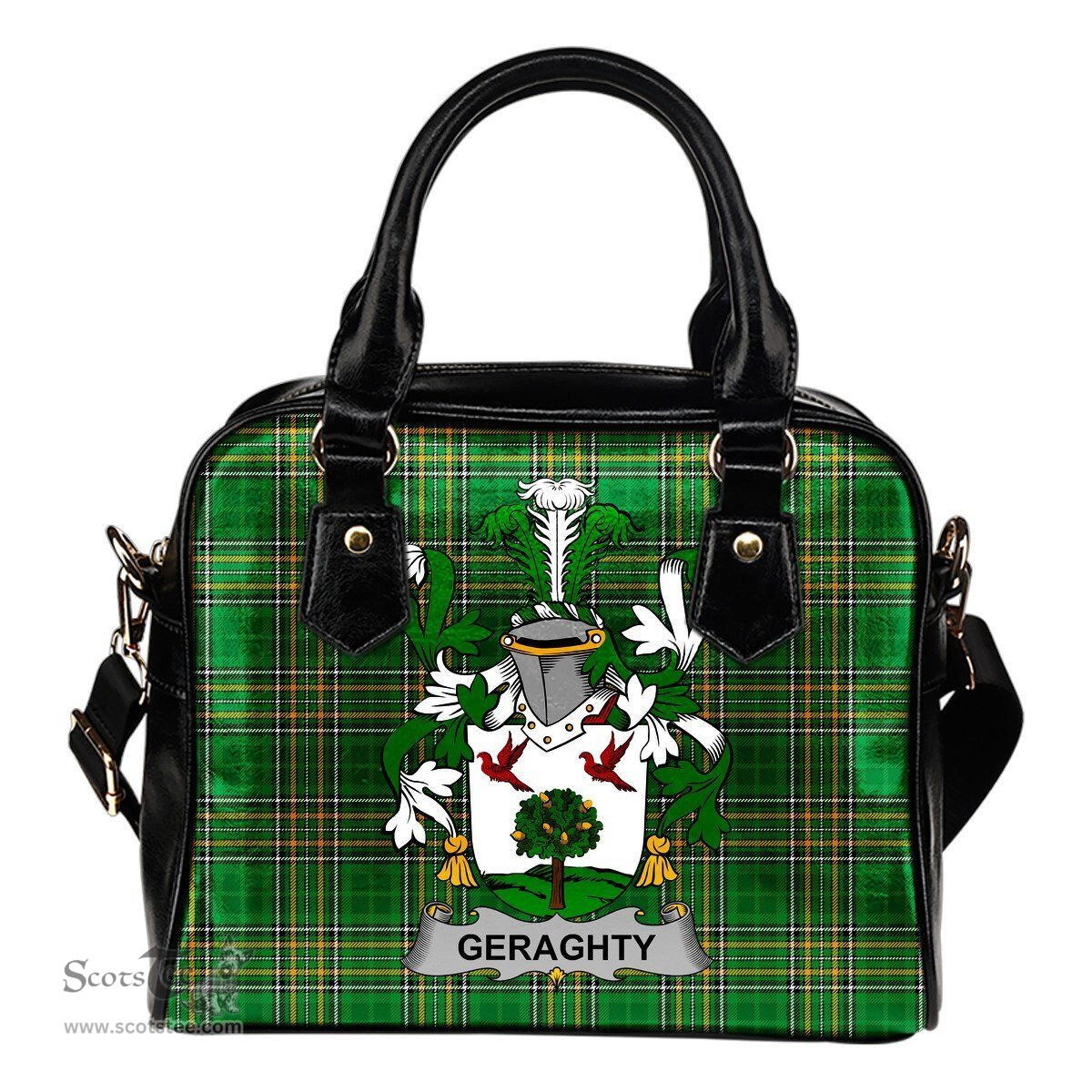 Irish Geraghty or McGarrity Coat of Arms Family Crest Ireland Shoulder Handbag Irish National Tartan Irish County Handbag