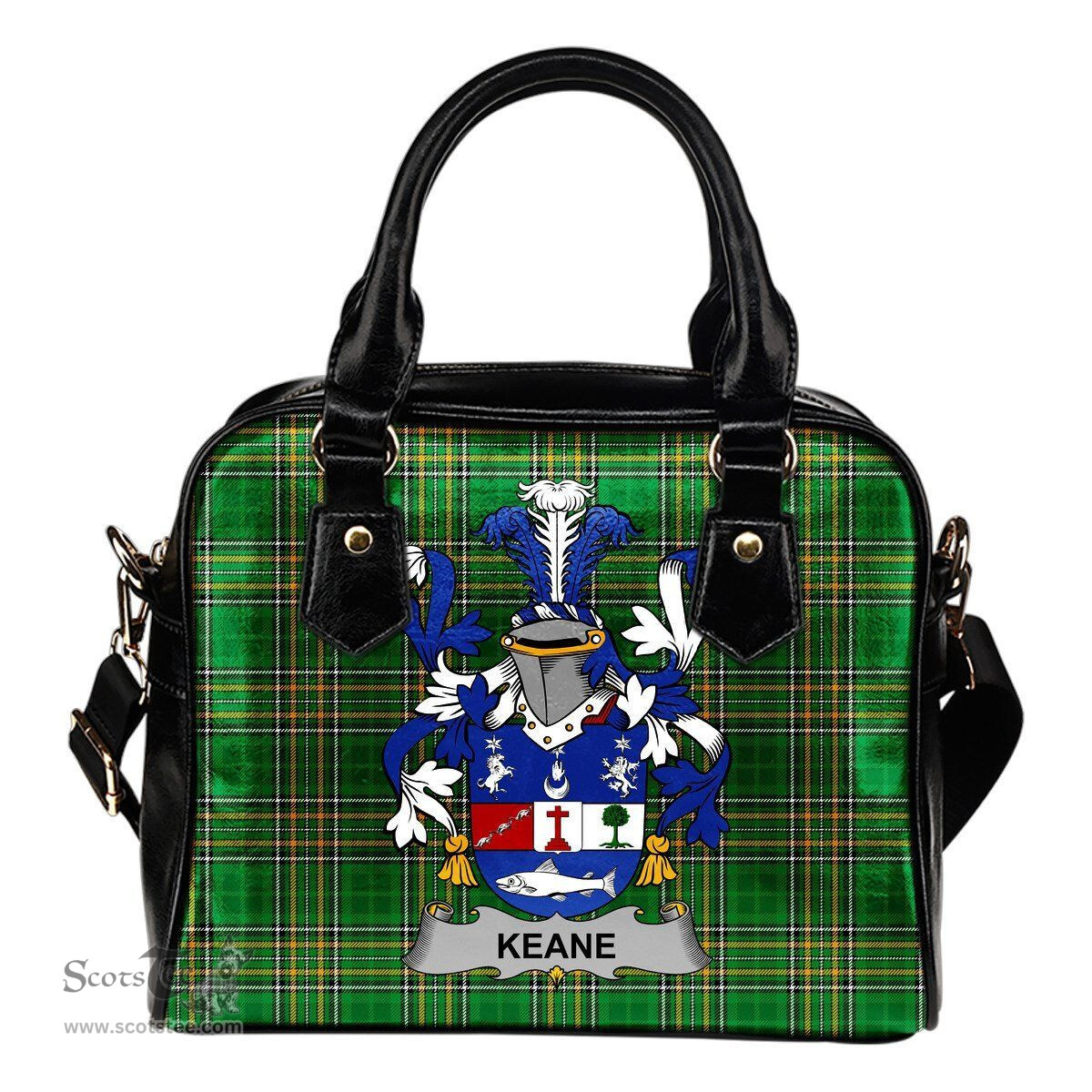 Irish Keane or O'Cahan Coat of Arms Family Crest Ireland Shoulder Handbag Irish National Tartan Irish County Handbag
