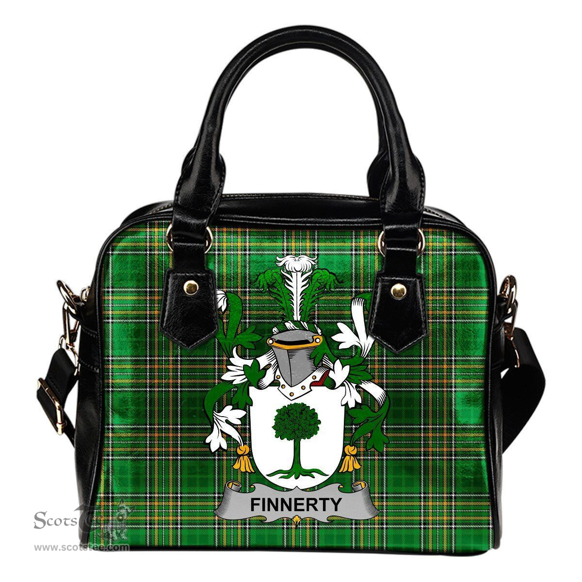 Irish Finnerty or O'Finaghty Coat of Arms Family Crest Ireland Shoulder Handbag Irish National Tartan Irish County Handbag