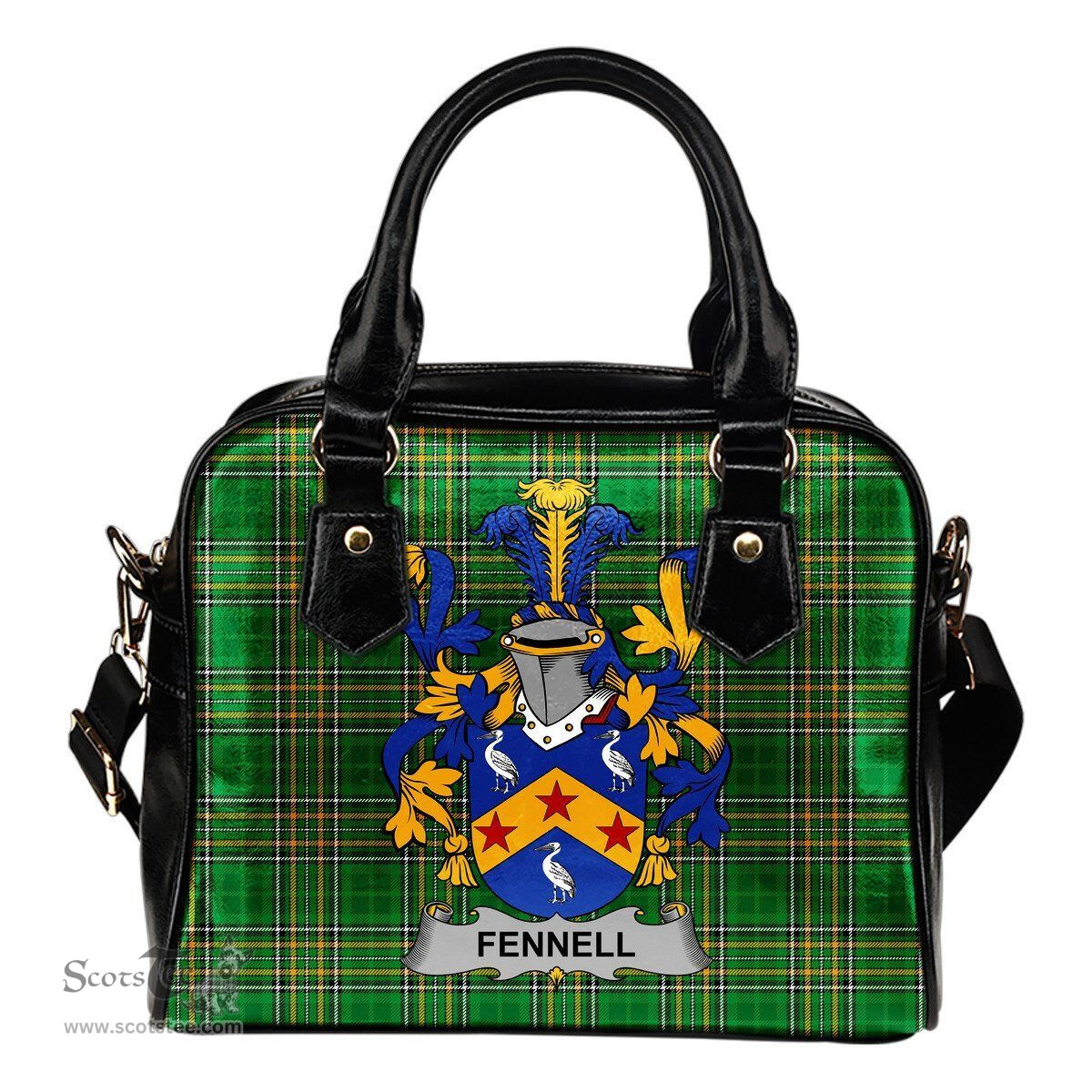 Irish Fennell or O'Fennell Coat of Arms Family Crest Ireland Shoulder Handbag Irish National Tartan Irish County Handbag