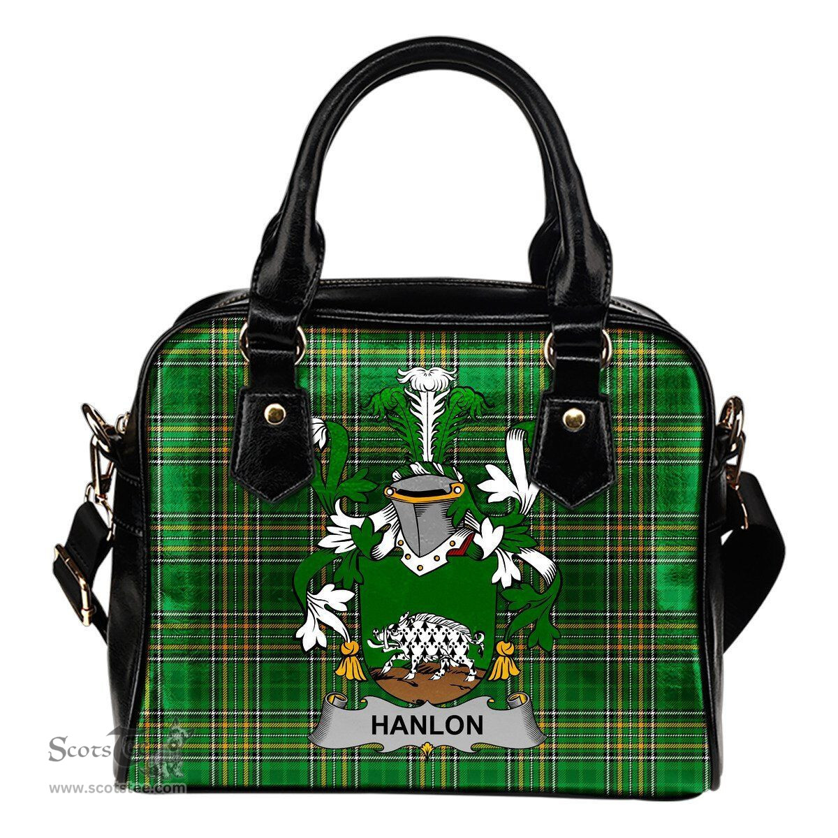 Irish Hanlon or O'Hanlon Coat of Arms Family Crest Ireland Shoulder Handbag Irish National Tartan Irish County Handbag