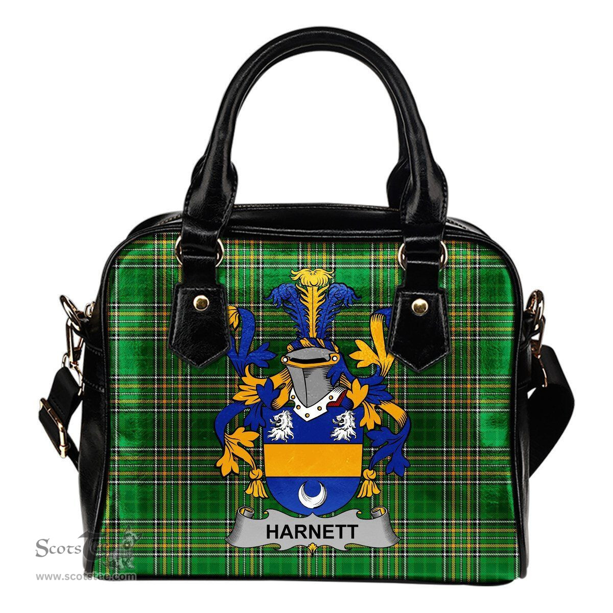 Irish Harnett or Hartnet Coat of Arms Family Crest Ireland Shoulder Handbag Irish National Tartan Irish County Handbag
