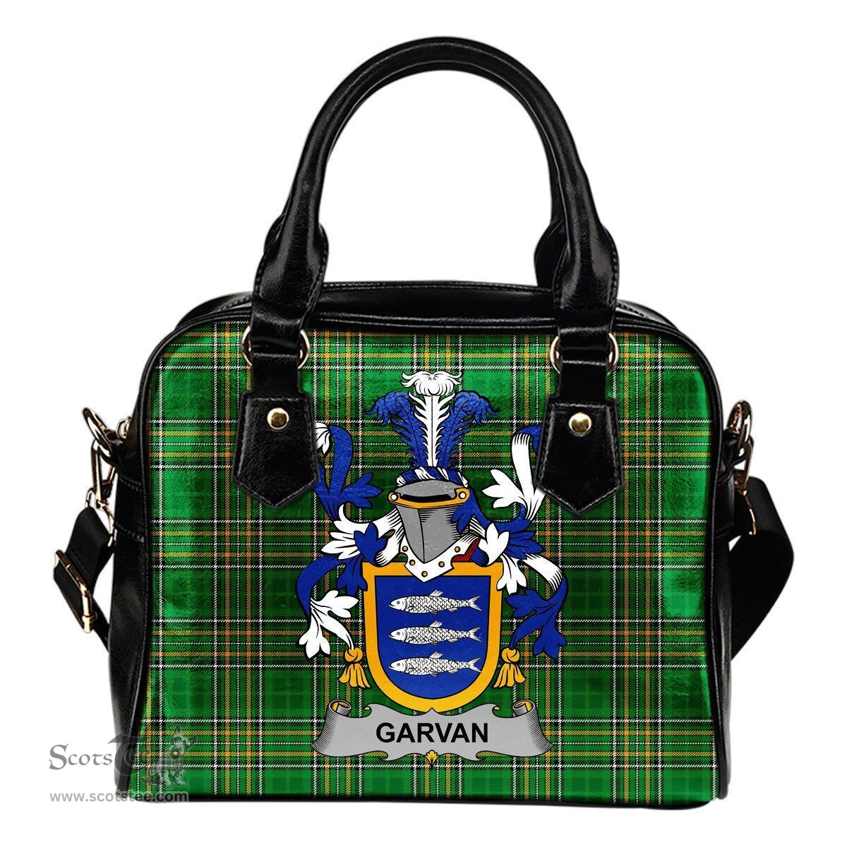 Irish Garvan or O'Garvan Coat of Arms Family Crest Ireland Shoulder Handbag Irish National Tartan Irish County Handbag