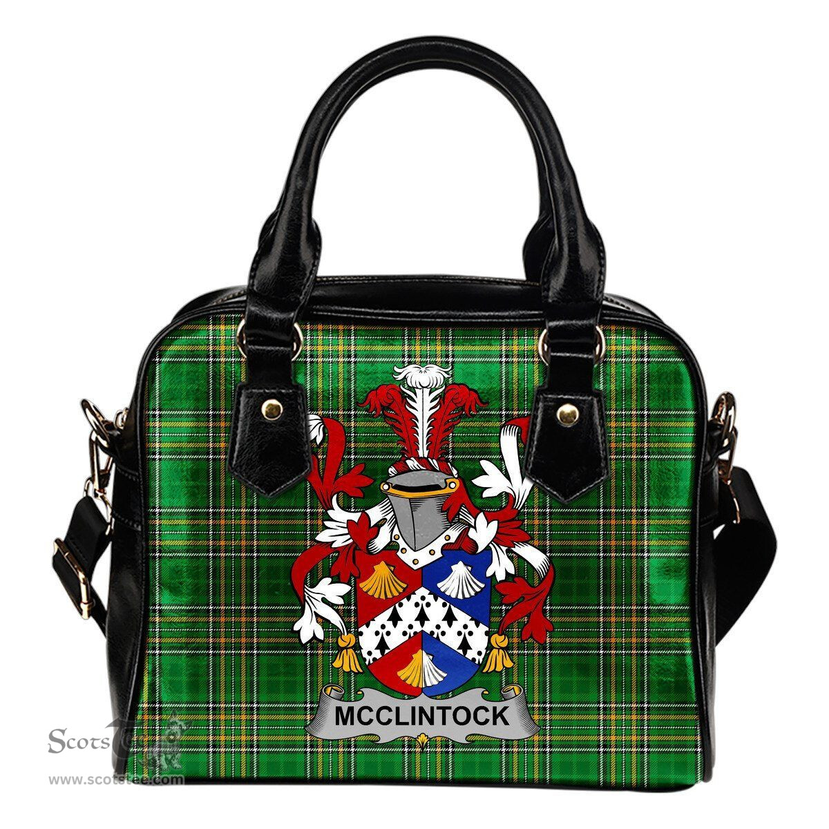 Irish McClintock Coat of Arms Family Crest Ireland Shoulder Handbag Irish National Tartan Irish County Handbag