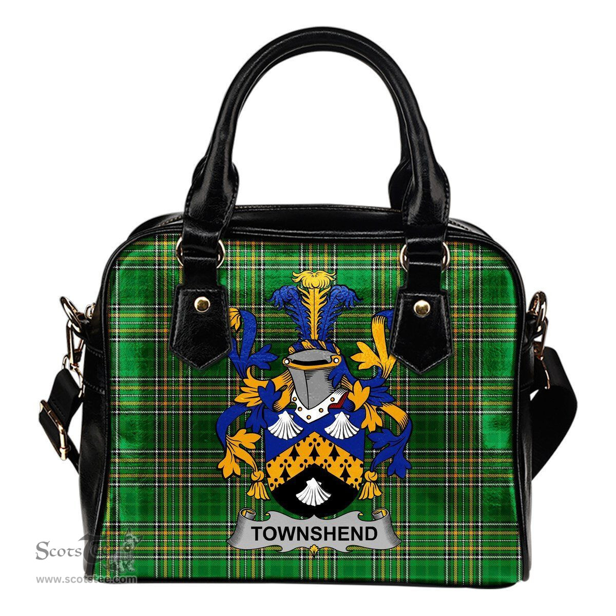 Irish Townshend or Townsend Coat of Arms Family Crest Ireland Shoulder Handbag Irish National Tartan Irish County Handbag