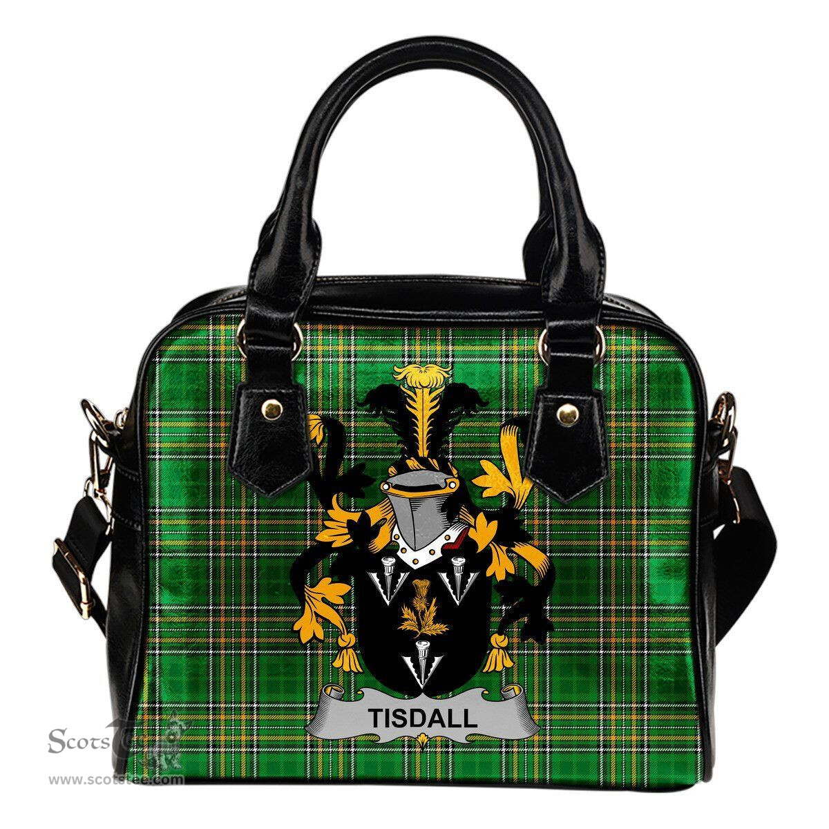 Irish Tisdall or Tisdale Coat of Arms Family Crest Ireland Shoulder Handbag Irish National Tartan Irish County Handbag