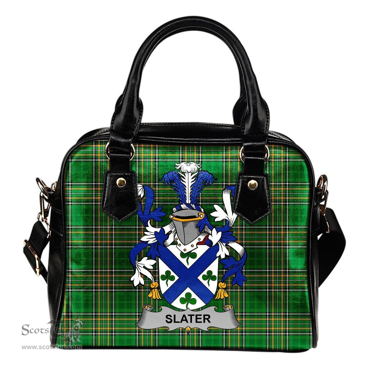 Irish Slater or Slator Coat of Arms Family Crest Ireland Shoulder Handbag Irish National Tartan Irish County Handbag