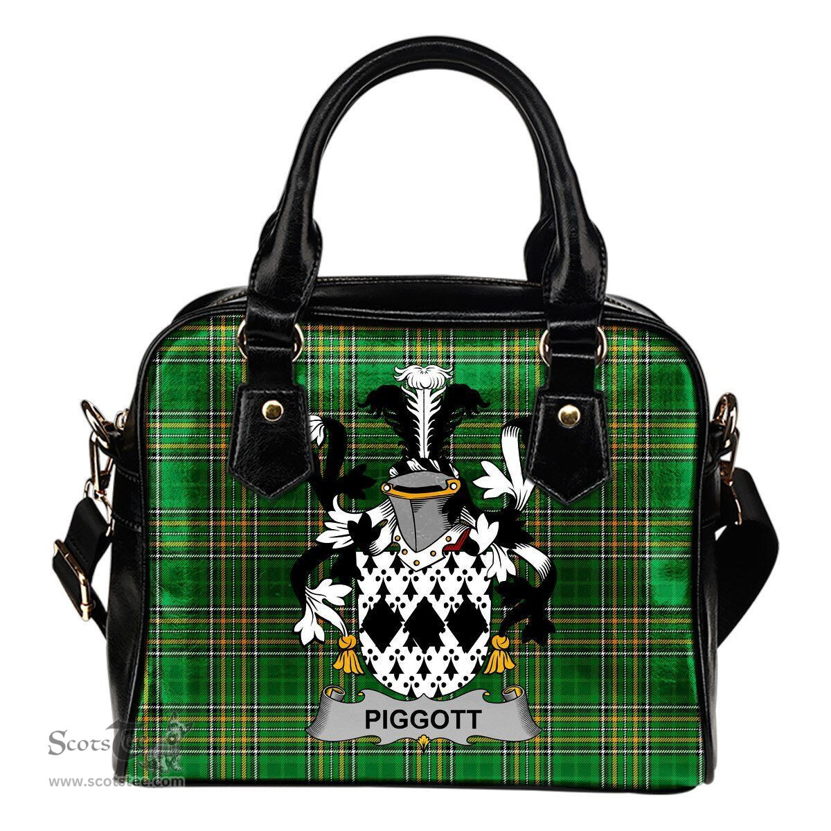 Irish Piggott Coat of Arms Family Crest Ireland Shoulder Handbag Irish National Tartan Irish County Handbag