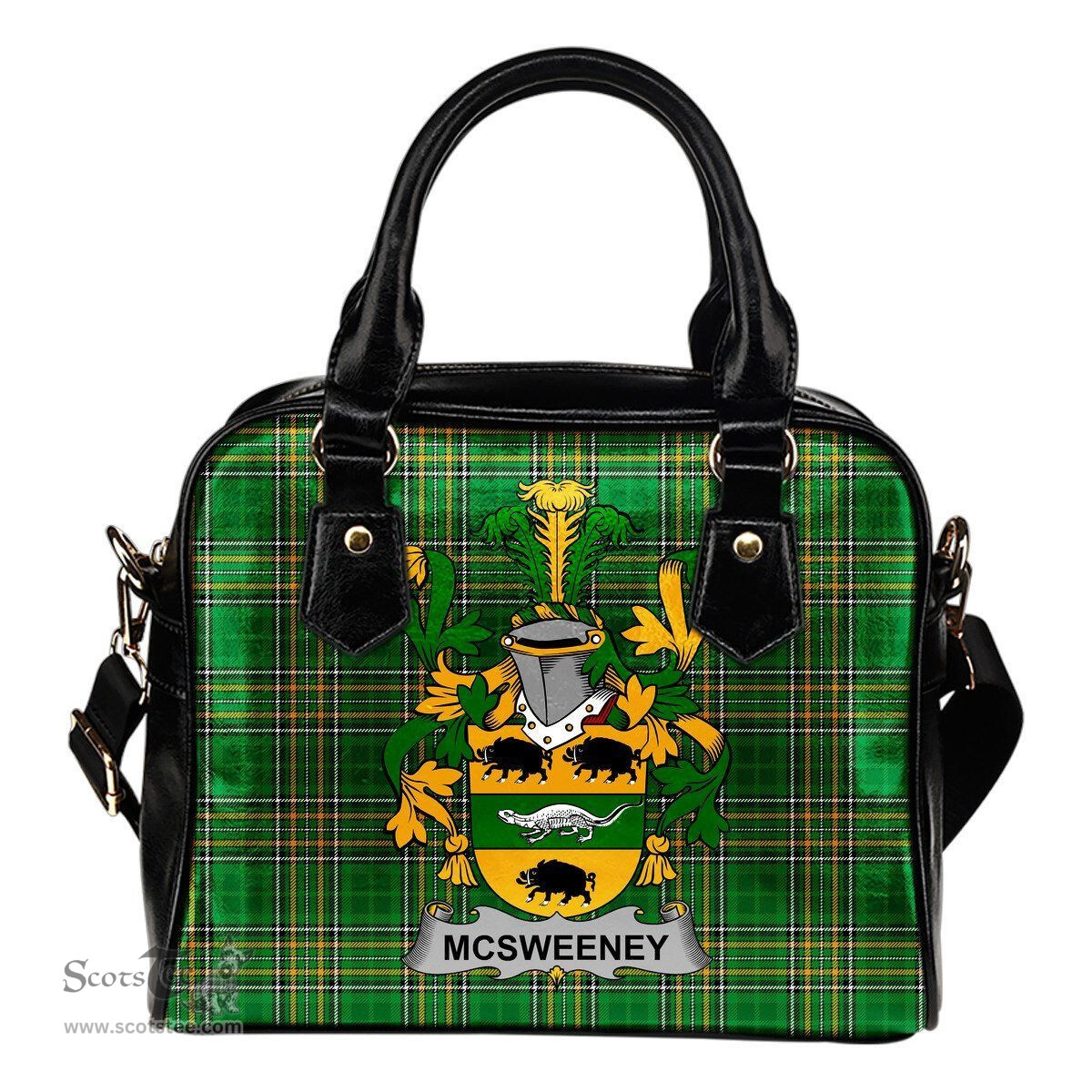 Irish McSweeney Coat of Arms Family Crest Ireland Shoulder Handbag Irish National Tartan Irish County Handbag